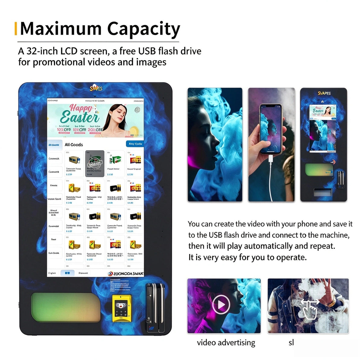 32” Wall-Mounted Smart Vape Vending Machine with Age Verification ID Scanner