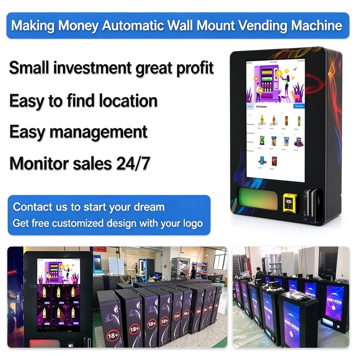 32” Wall-Mounted Smart Vape Vending Machine with Age Verification ID Scanner